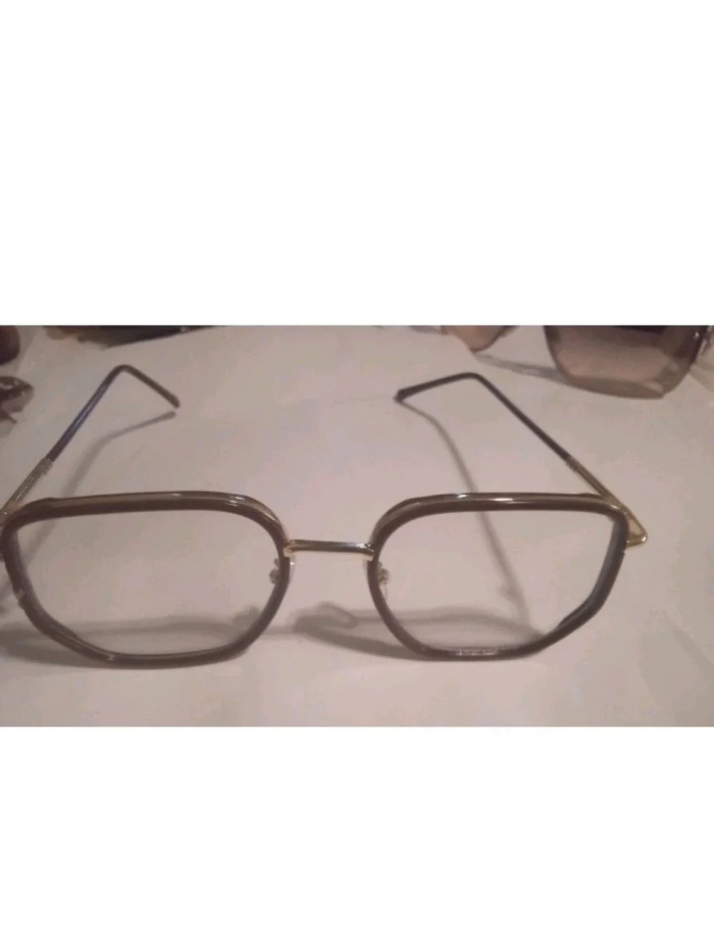 Classic Women's Geometric Metal Frame Glasses in Gold Non prescription